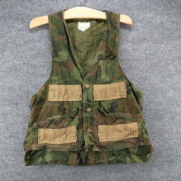 American Field Men's Button Front Camo Vest Green S Hunting Shooting Vintage - Picture 2 of 15